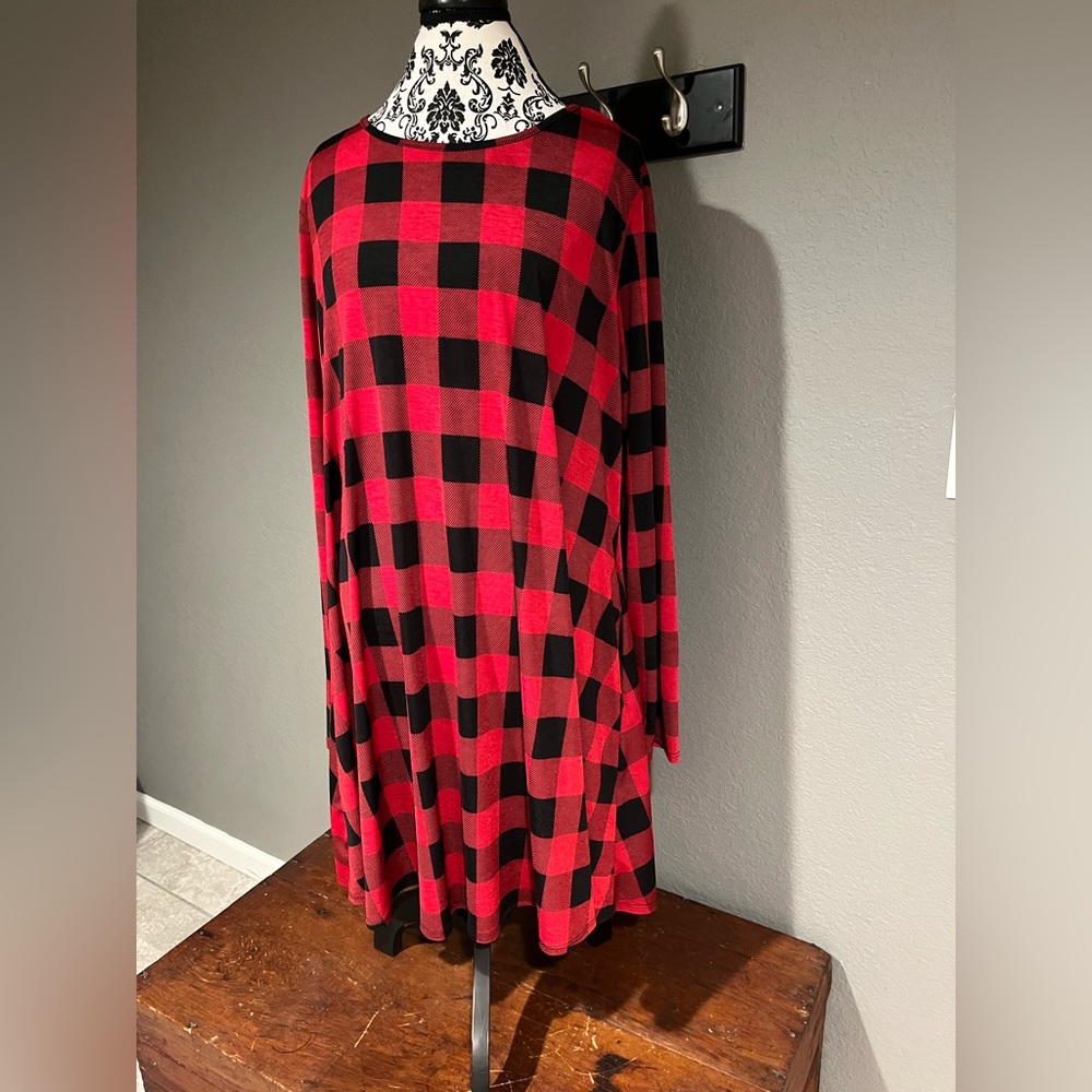 Short, buffalo plaid dress